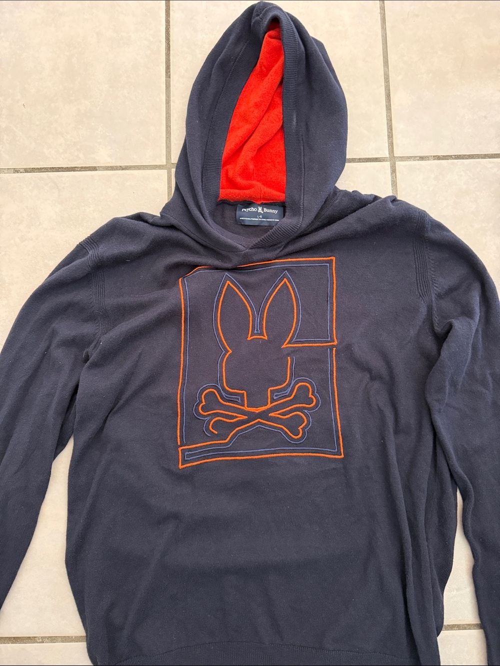 Psycho Bunny Navy Crewneck Hoodie with Orange Accents